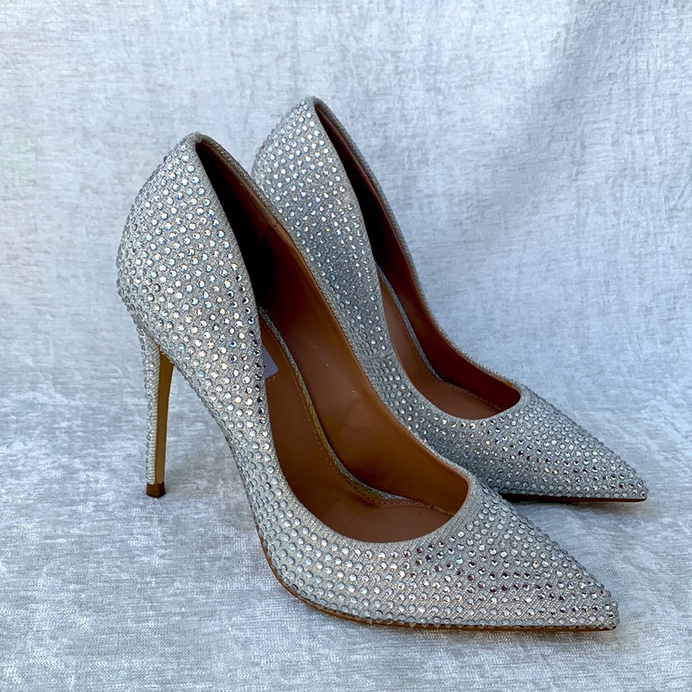 Steve Madden Daisie Silver Rhinestone Sparkle Stiletto Heels